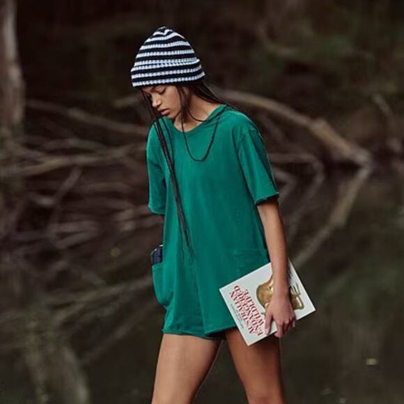 🆕FP MOVEMENT Hot Shot Tee Romper / Heritage Green SZ S NWOT - Picture 1 of 6